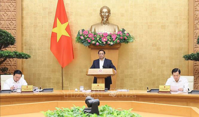 Thủ tướng Phạm Minh Chính chủ trì Phiên họp Chính phủ thường kỳ tháng 4/2023. Ảnh: Dương Giang/TTXVN