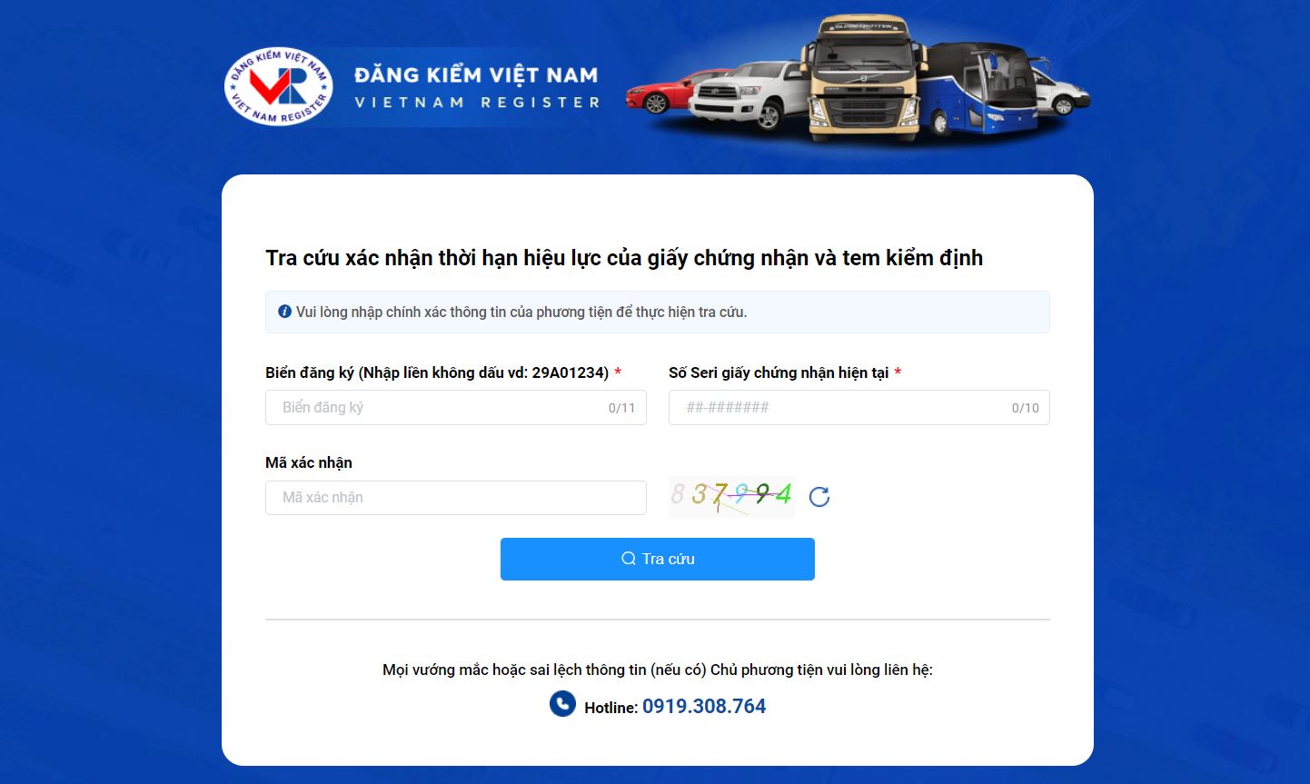 Chủ xe tra cứu Giấy xác nhận có giá trị trong thời gian hiệu lực của Giấy chứng nhận và Tem kiểm định tại website của Cục Đăng kiểm Việt Nam