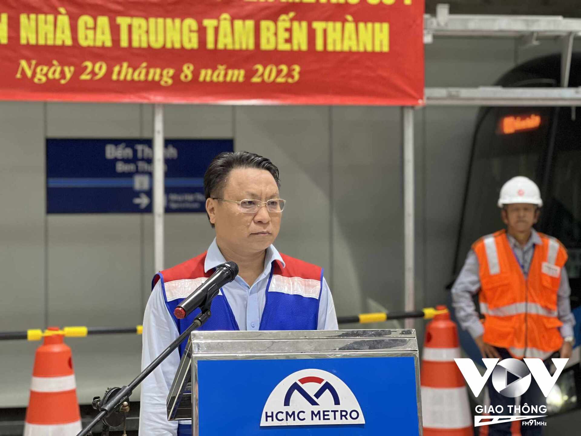 Ông Nguyễn Quốc Hiển, Phó trưởng ban phụ trách MAUR phát biểu tại lễ chạy thử Metro số 1