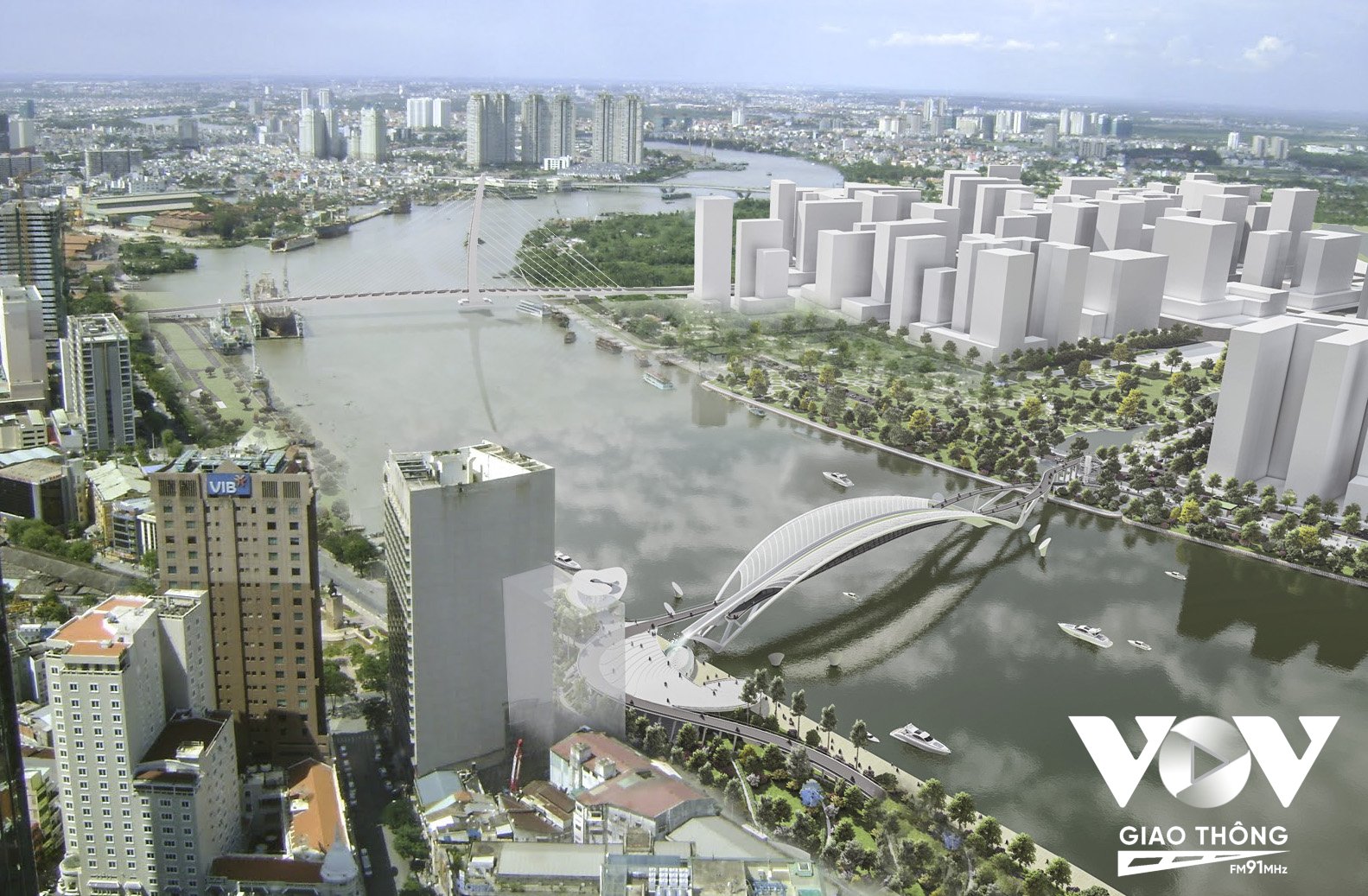 Cầu đi bộ qua Sông Sài Gòn sẽ có hình dáng của chiếc lá dừa nước – một hình ảnh quen thuộc của vùng đất Phương Nam (Ảnh: Sở QHKT TP.HCM)
