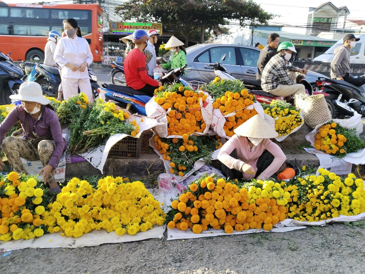 Hoa cúc vạn thọ, mặt hàng đặc trưng của chợ Tết quê (Nguồn: Thanh Niên)