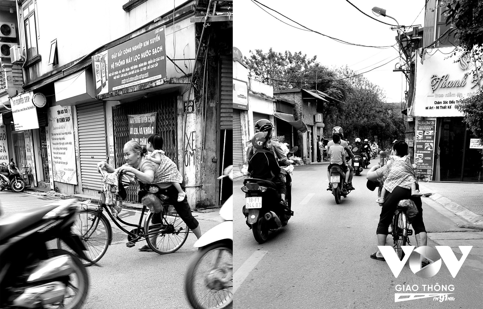 Xe đạp “cõng” bà, bà cõng con. Hình ảnh hiếm hoi còn sót lại ở thành phố.