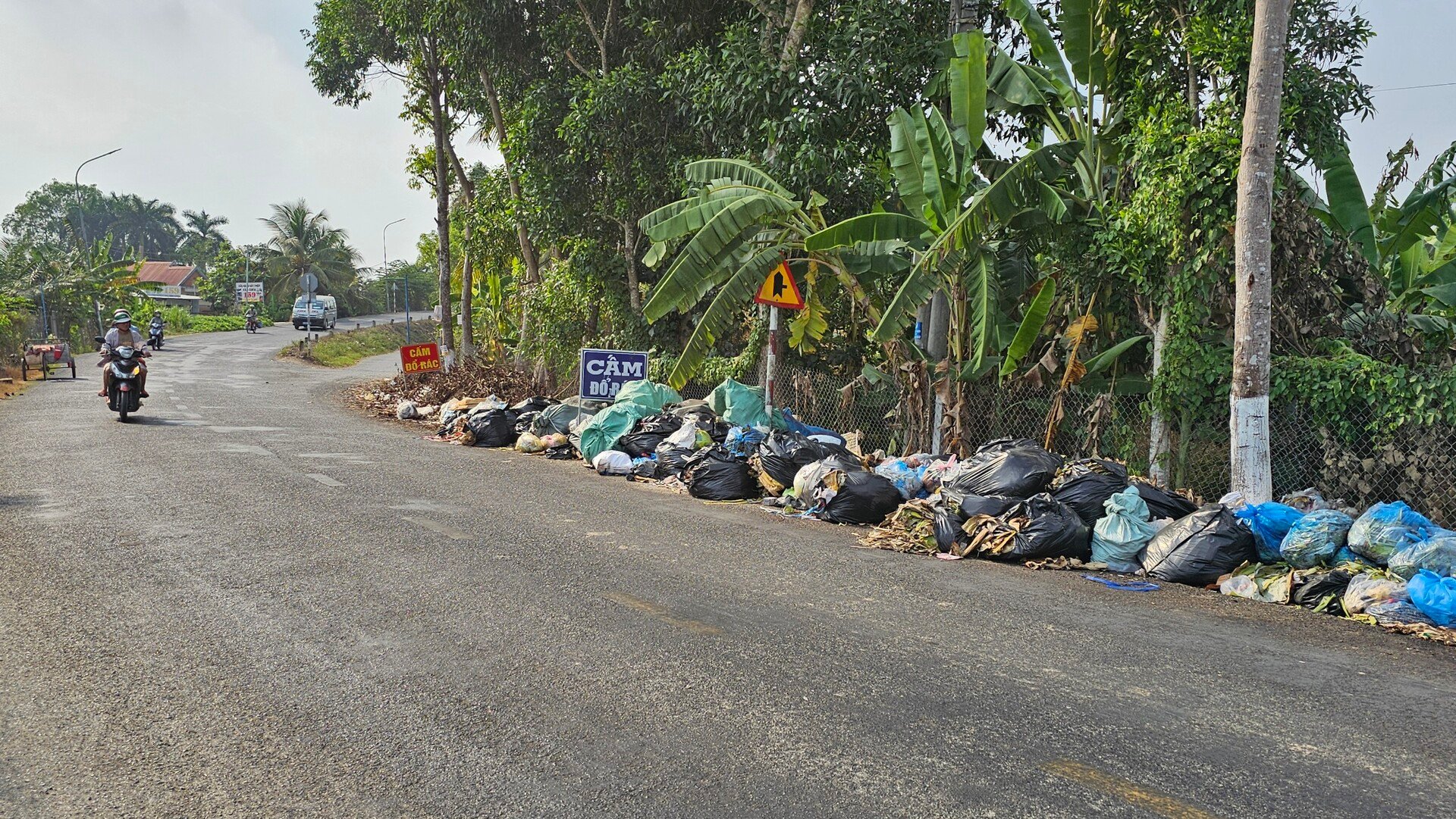 Bãi rác tự phát ngay cạnh dốc cầu Cái Chanh, xã Đông Thạnh, huyện Châu Thành, Hậu Giang