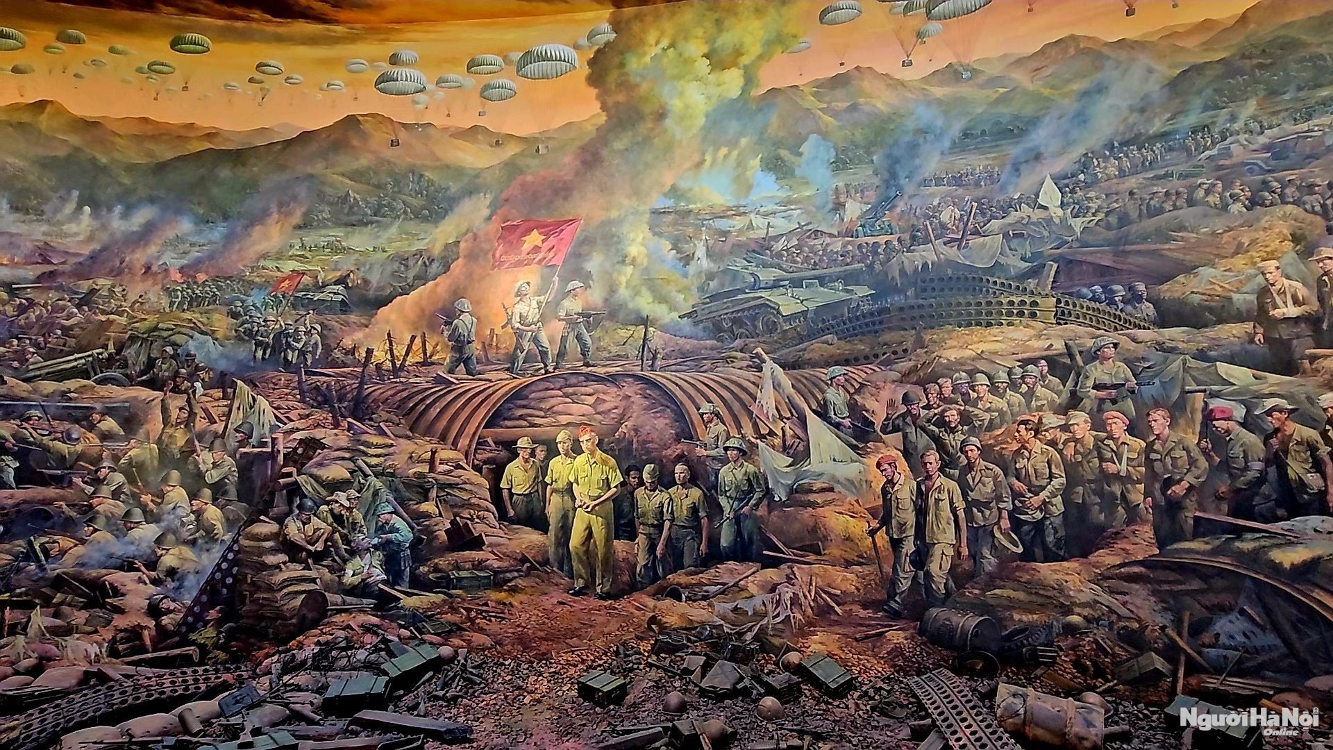 Trường đoạn 4 “Chiến thắng” trong bức tranh Panorama tái hiện Chiến dịch Điện Biên Phủ tại Bảo tàng chiến thắng Điện Biên Phủ (Ảnh: Người Hà Nội Online)