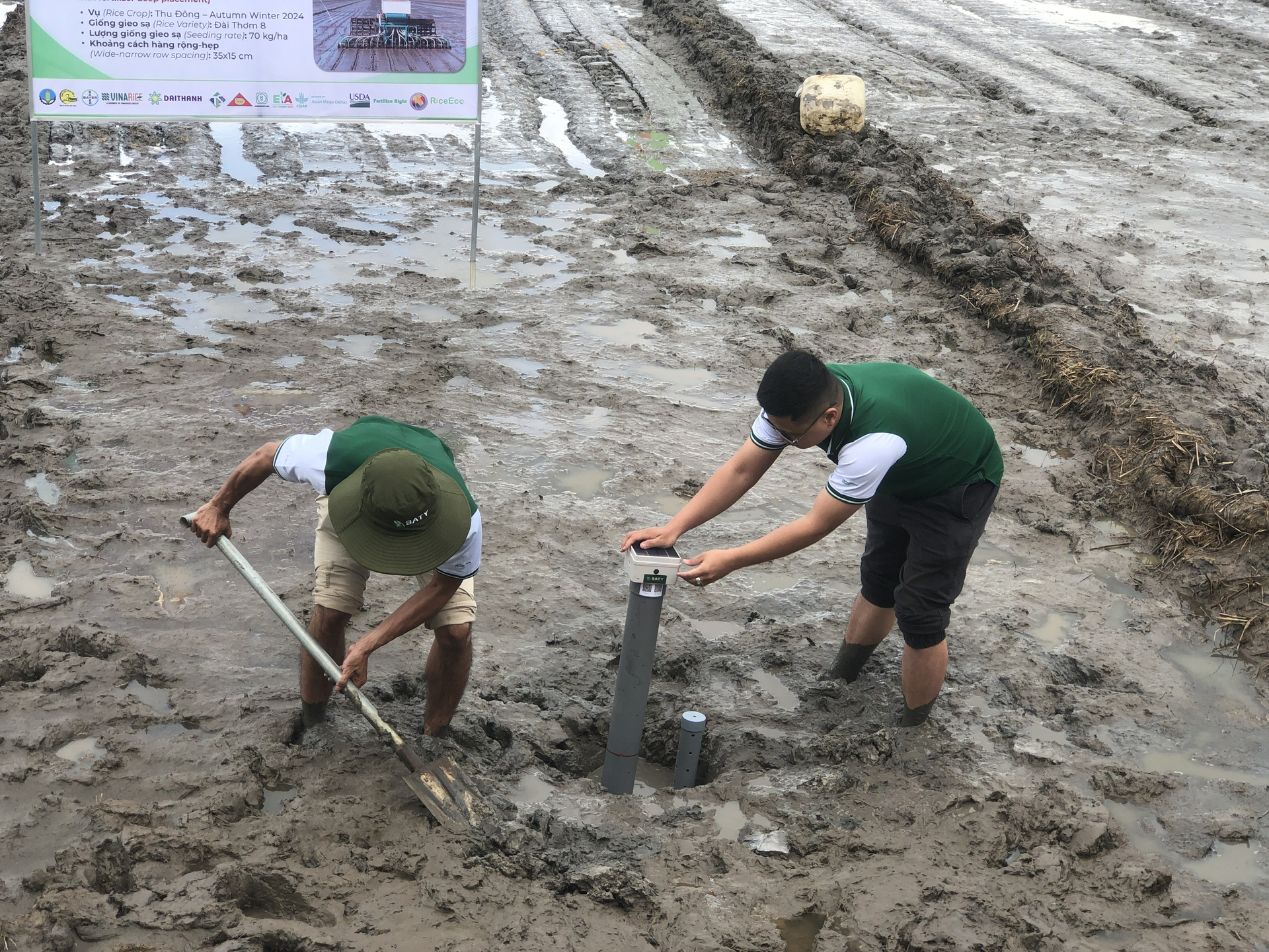 Cảm ứng mực nước ruộng thông minh là một trong những thiết bị hiện đại được nông dân áp dụng trên cánh đồng trong đề án 1 triệu ha lúa chất lượng cao