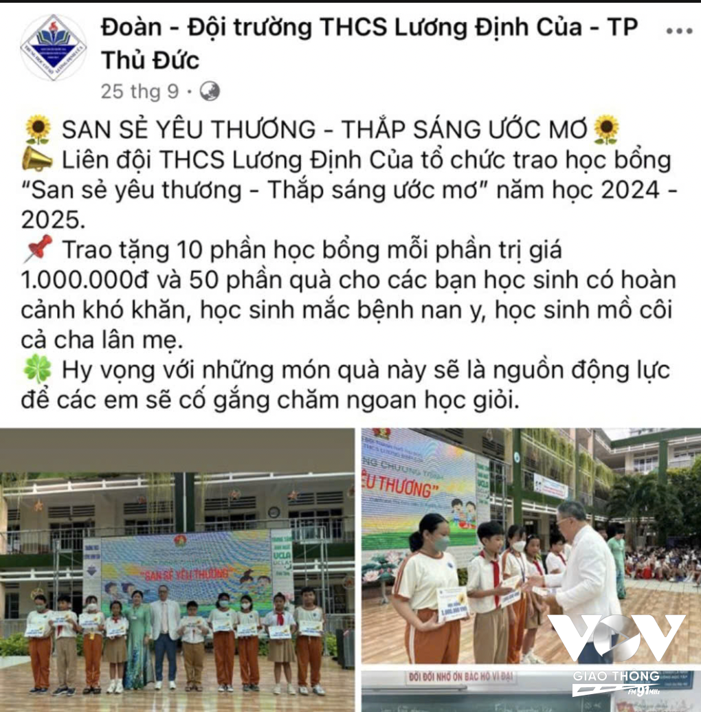 Chương trình học bổng Thắp sáng ước mơ - Mỗi em 1 triệu đồng của trường THCS Lương Định Của, TP.Thủ Đức