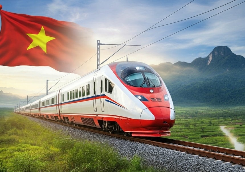 Phối cảnh dự án đường sắt tốc độ cao Bắc - Nam. Ảnh: AI.