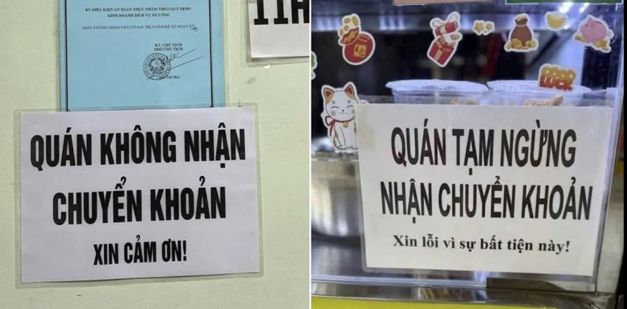 Nhiều hàng quán xuất hiện nghịch lý không nhận chuyển khoản sau ngày 1-6, khi Nghị định 70 có hiệu lực xóa bỏ thuế khoán, chuyển sang kê khai, xuất hóa đơn điện tử. (Ảnh MXH)