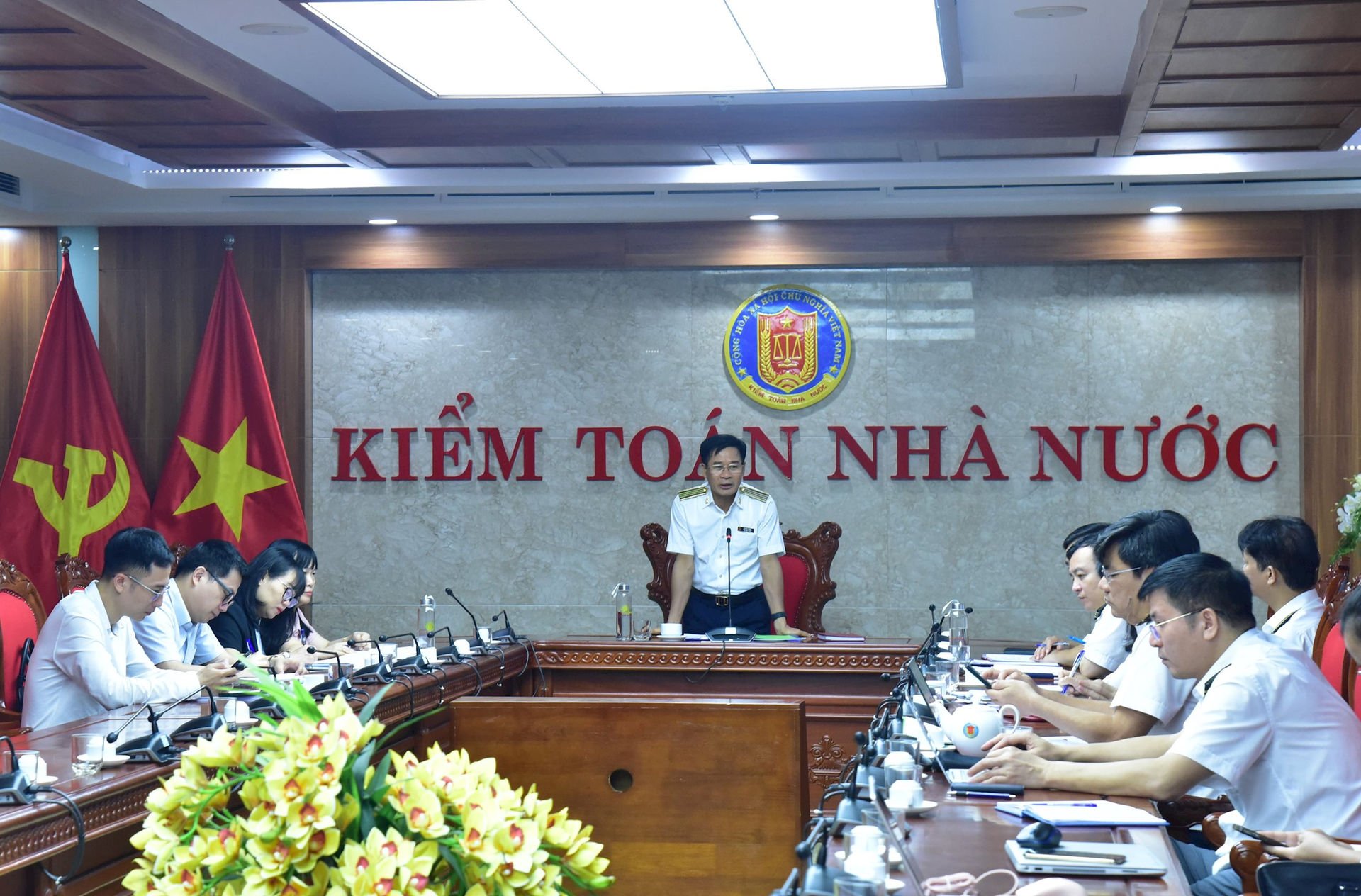 Hội nghị được kết nối trực tuyến giữa trụ sở KTNN và các địa phương được kiểm toán. (Ảnh Báo Kiểm toán)