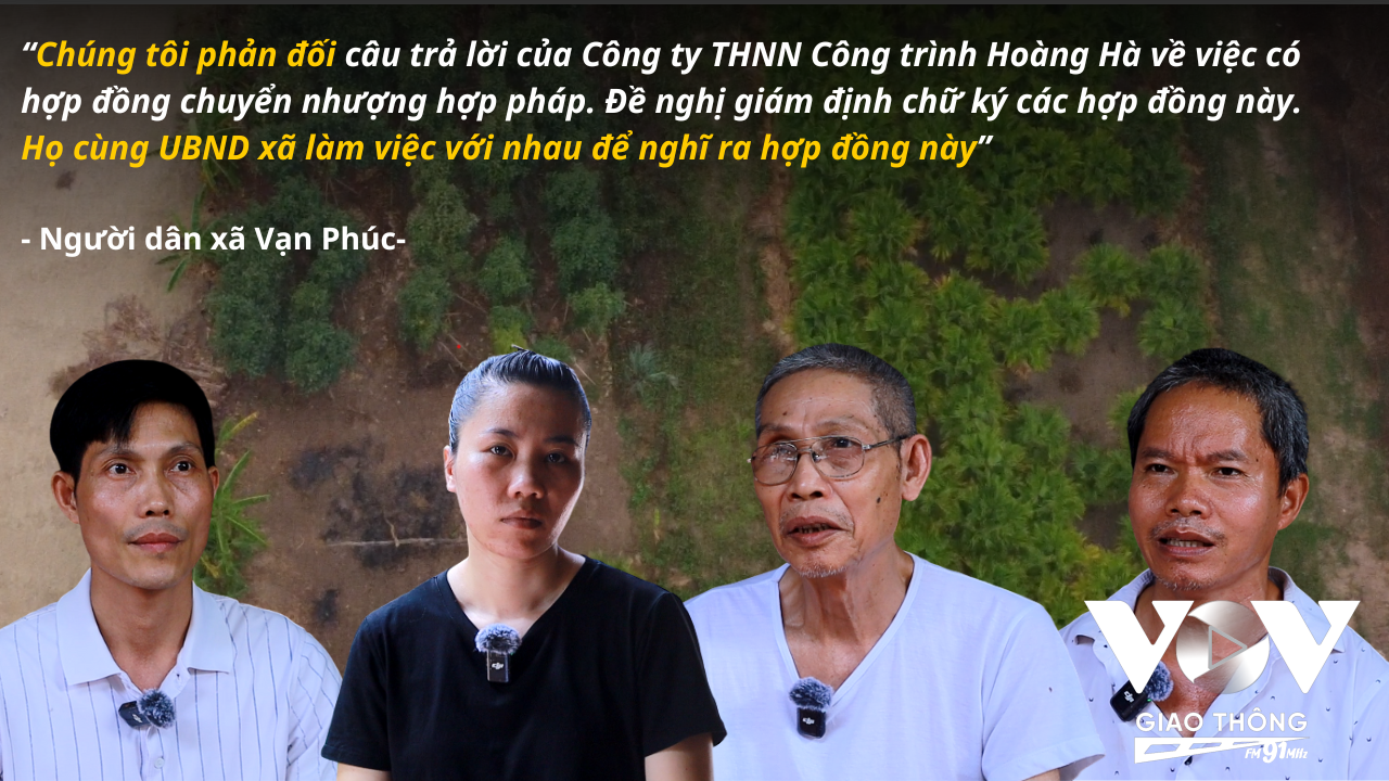 Anh Lã Ngọc Tuân, chị Lã Thị Thủy, ông Lã Văn Bẹt, ông Hoàng Văn Hòa cùng bà con thôn 2, thôn 3 xã Vạn Phúc đặt ra 5 nghi vấn rõ ràng về việc các bên che giấu hợp đồng gốc, không công khai cho dân biết