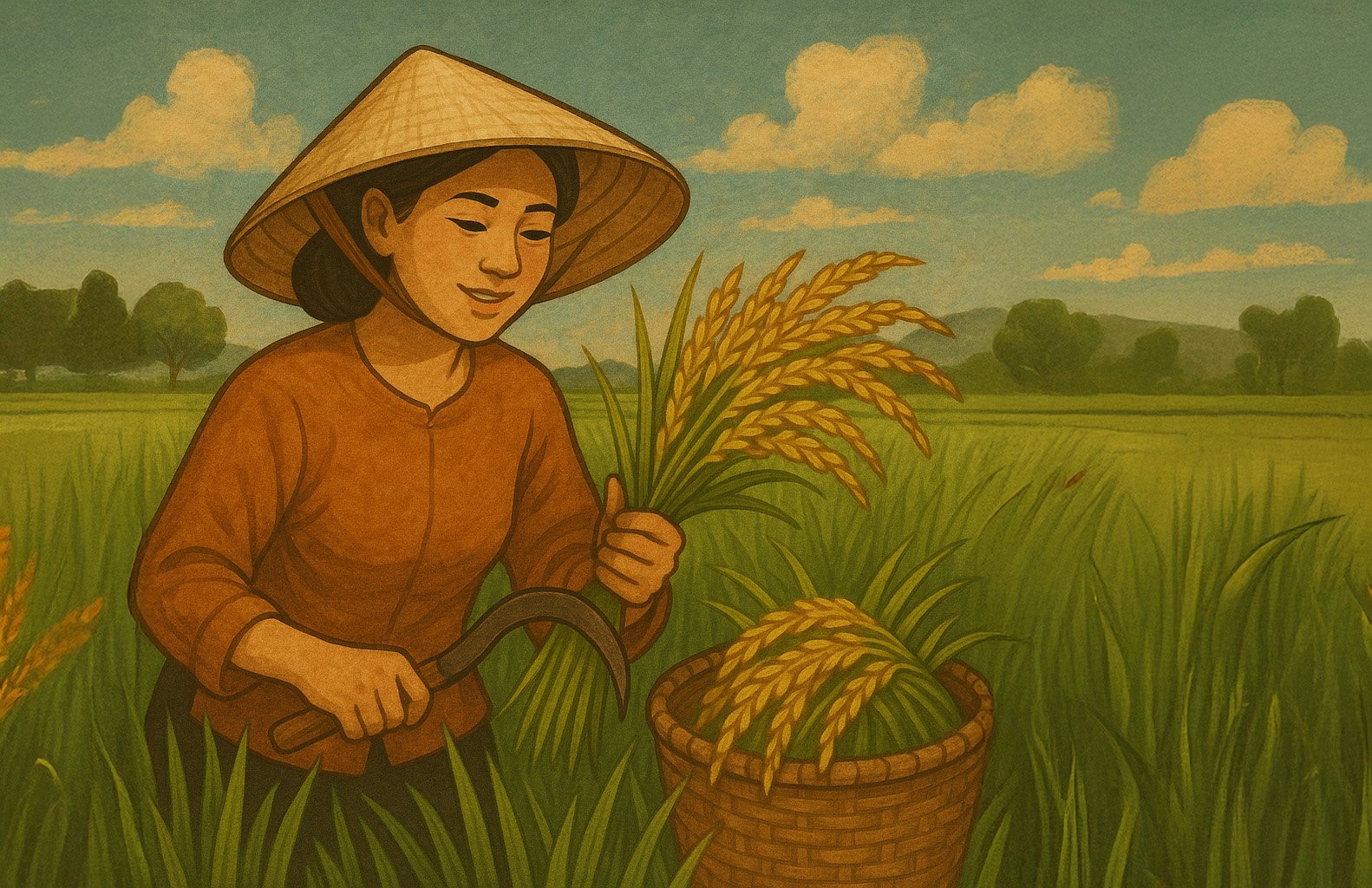 Quê hương không chỉ là hạt lúa, mà còn là cái tên gắn với cả một đời người (Ảnh minh họa: ChatGPT)