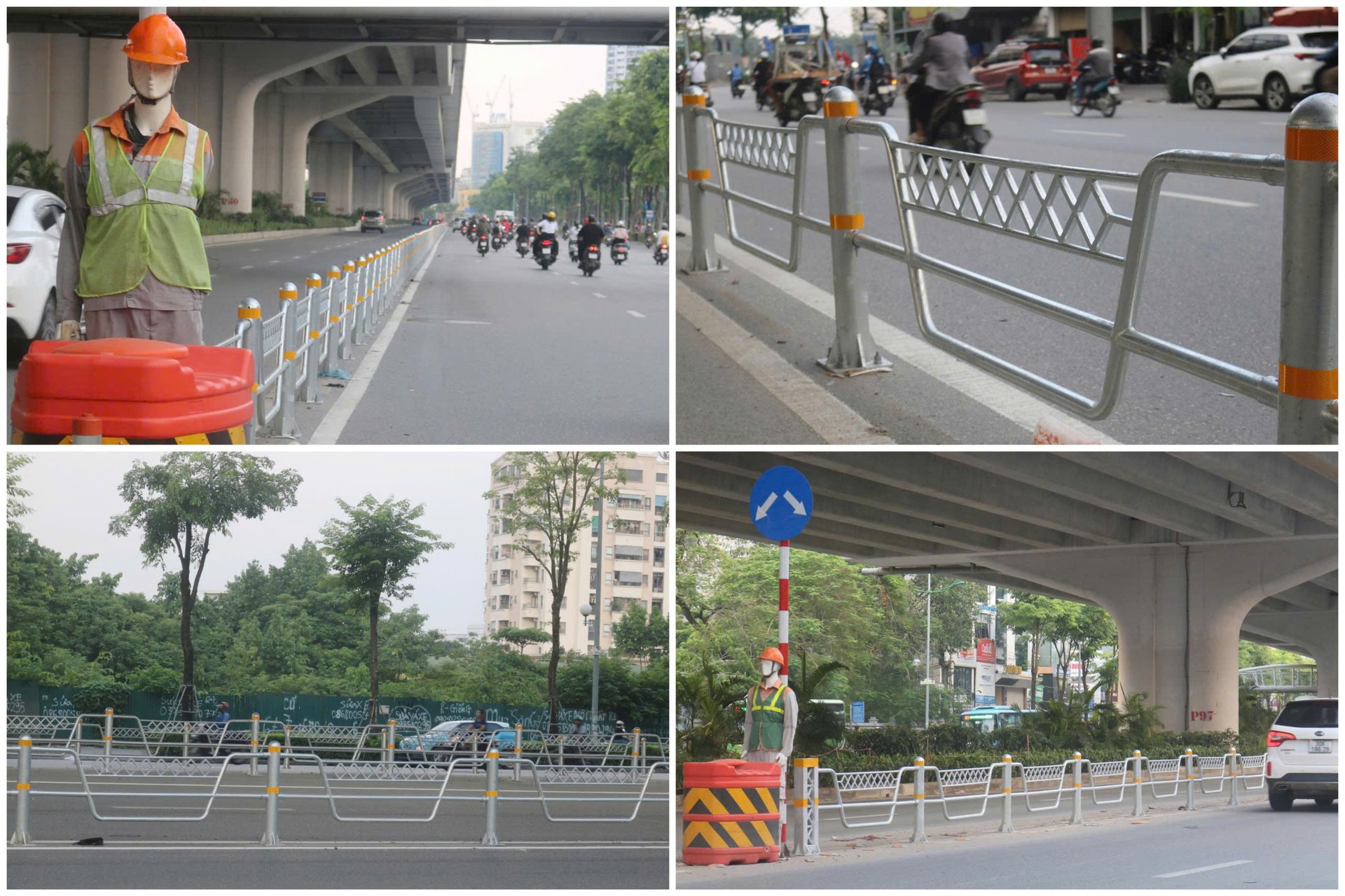 Cận cảnh dải phân cách cứng phân chia hai làn đường