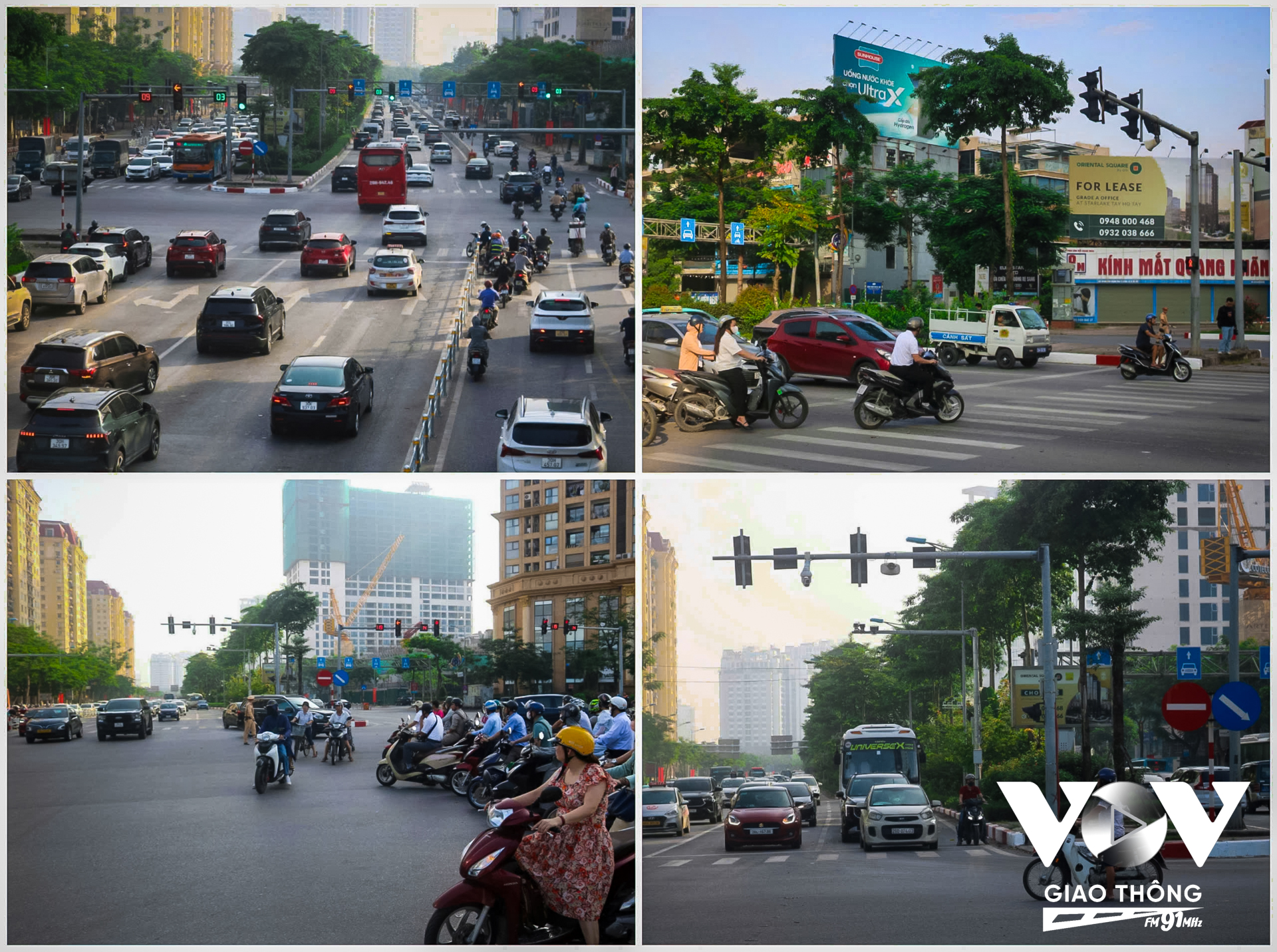 Hàng loạt xe máy phải chờ giữa ngã tư theo chỉ đạo để được rẽ trái, quay đầu