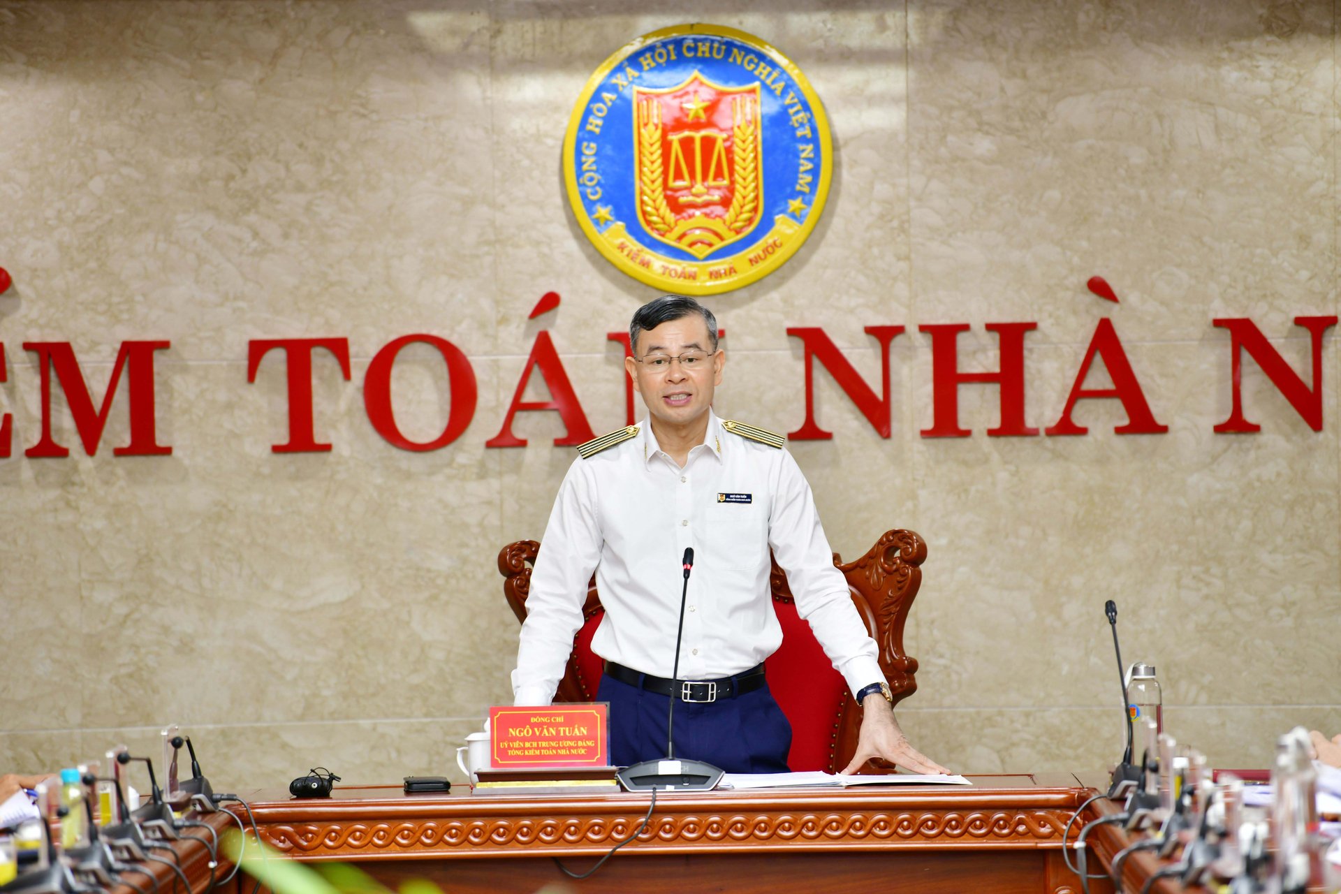 Tổng Kiểm toán nhà nước, ông Ngô Văn Tuấn phát biểu chỉ đạo tại Hội nghị. Ảnh: Kiểm toán Nhà nước