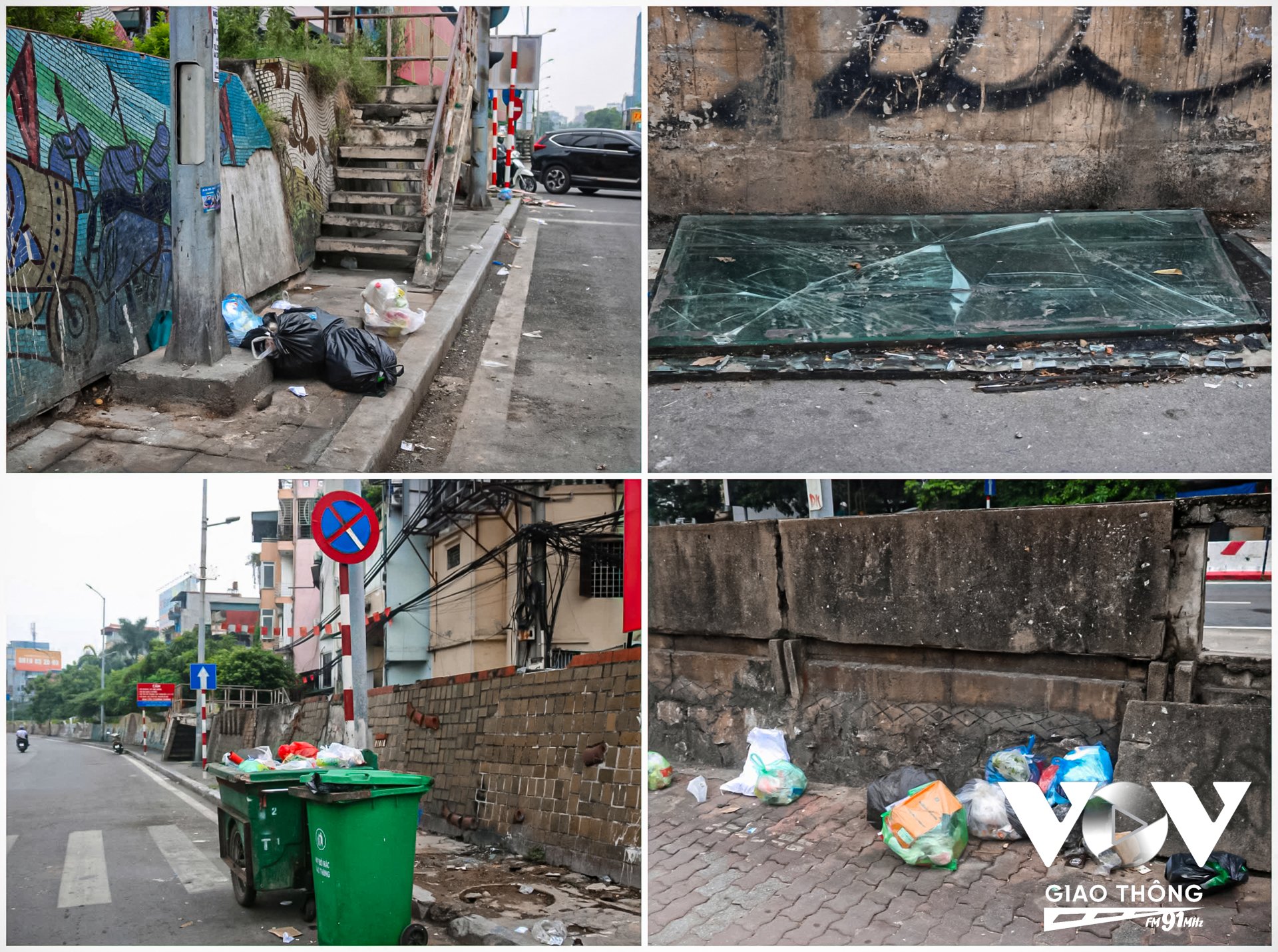 Rác thải sinh hoạt ngổn ngang trên mặt đường lớn, vỉa hè