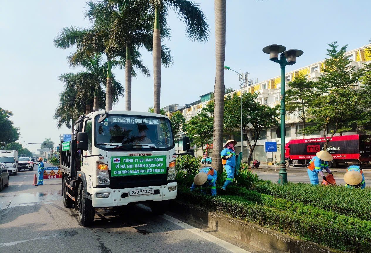 Xí nghiệp cắt tỉa cây xanh thực hiện chỉnh trang cây xanh tại phố Nguyễn Tri Phương
