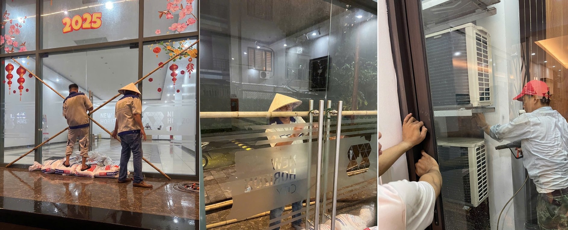 Ban quản trị, ban quản lý chung cư 87 Lĩnh Nam gấp rút gia cố, chằng chống các chi tiết, cửa sổ, cửa kính đảm bảo an toàn đón bão.