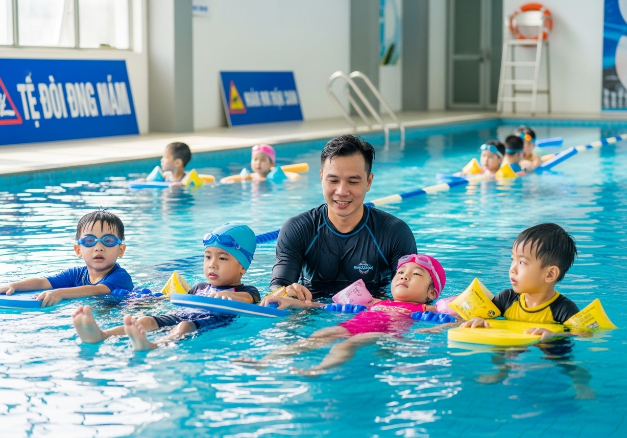 Trang bị kỹ năng bơi lội và giám sát trẻ khi ở gần nước, giải pháp cốt lõi để phòng chống đuối nước (Ảnh: Google Studio AI)