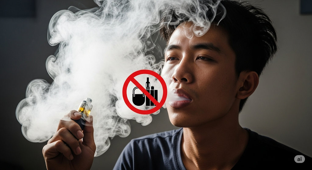 Bộ Y tế đề xuất xử phạt cả hành vi sử dụng và chứa chấp thuốc lá điện tử cùng các loại thuốc lá thế hệ mới khác, cao nhất là 10 triệu đồng (Ảnh minh hoạ: Gemini AI)