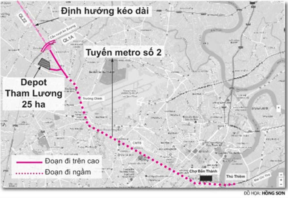 Sơ đồ toàn tuyến metro số 2 Bến Thành - Tham Lương.
