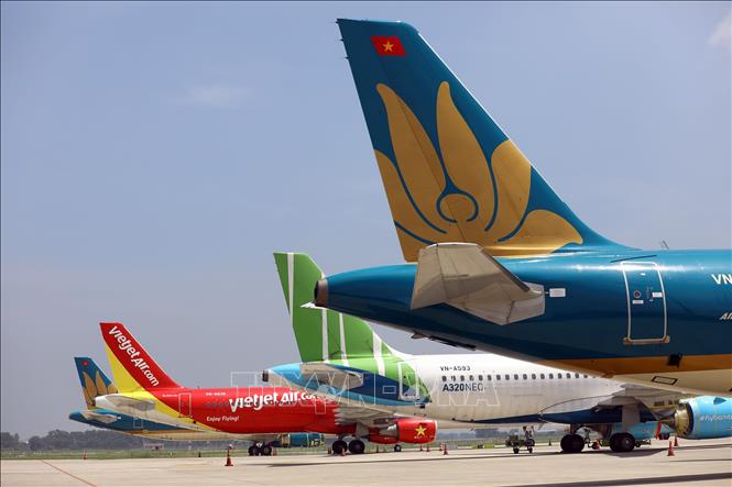 Máy bay của các hãng hàng không tại Sân bay Quốc tế Nội Bài. Ảnh: Huy Hùng/TTXVN
