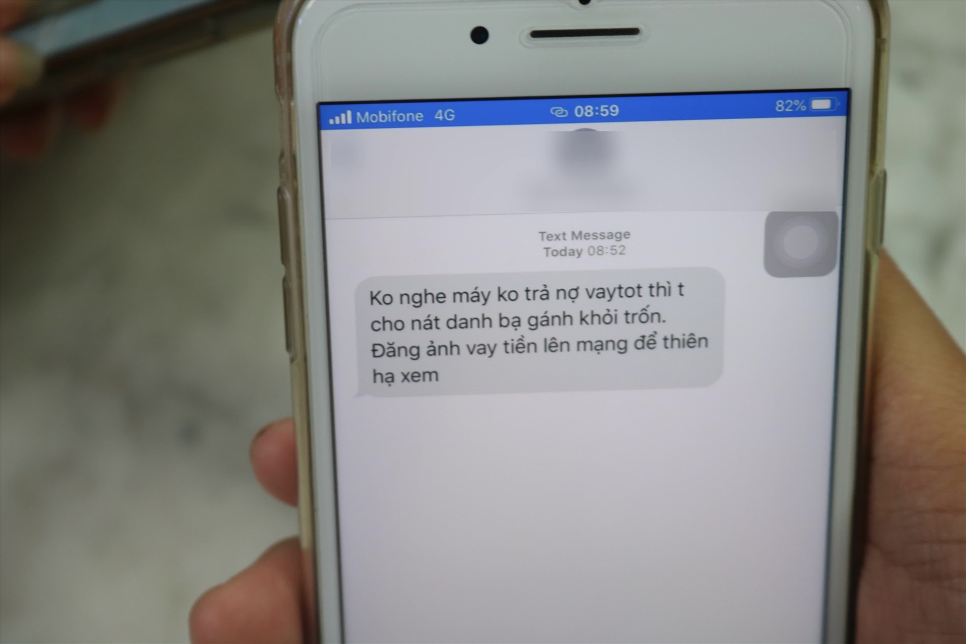 Một trong những tin nhắn đe dọa đến nạn nhân vay qua app. 