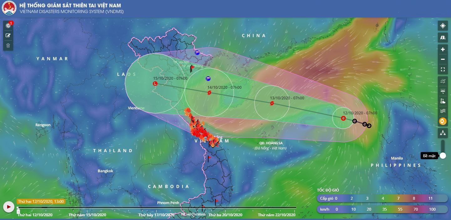 Sơ đồ đường đi của áp thấp nhiệt đới qua hệ thống cảnh báo thiên tai Việt Nam