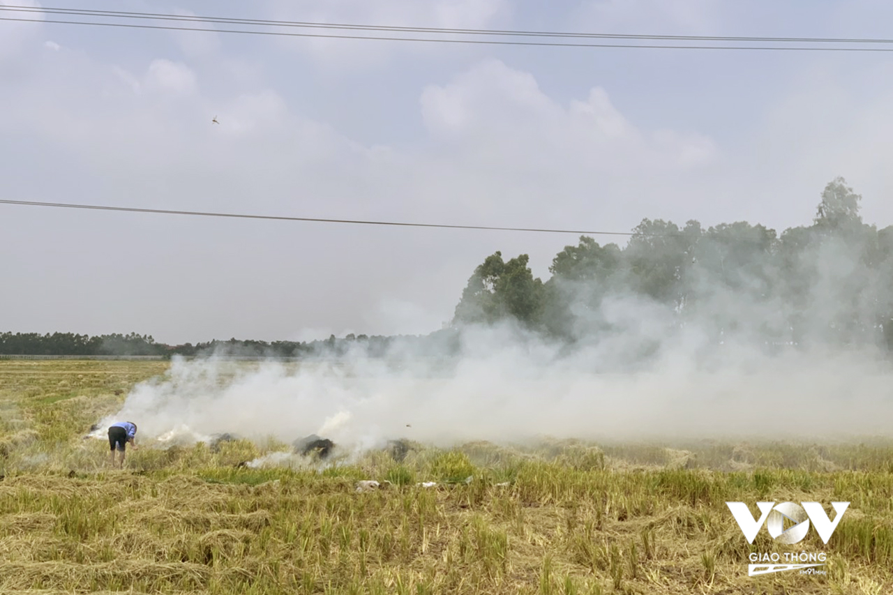 Người dân đốt đồng chiều ngày 30/5/2021 tại huyện Mê Linh, Hà Nội