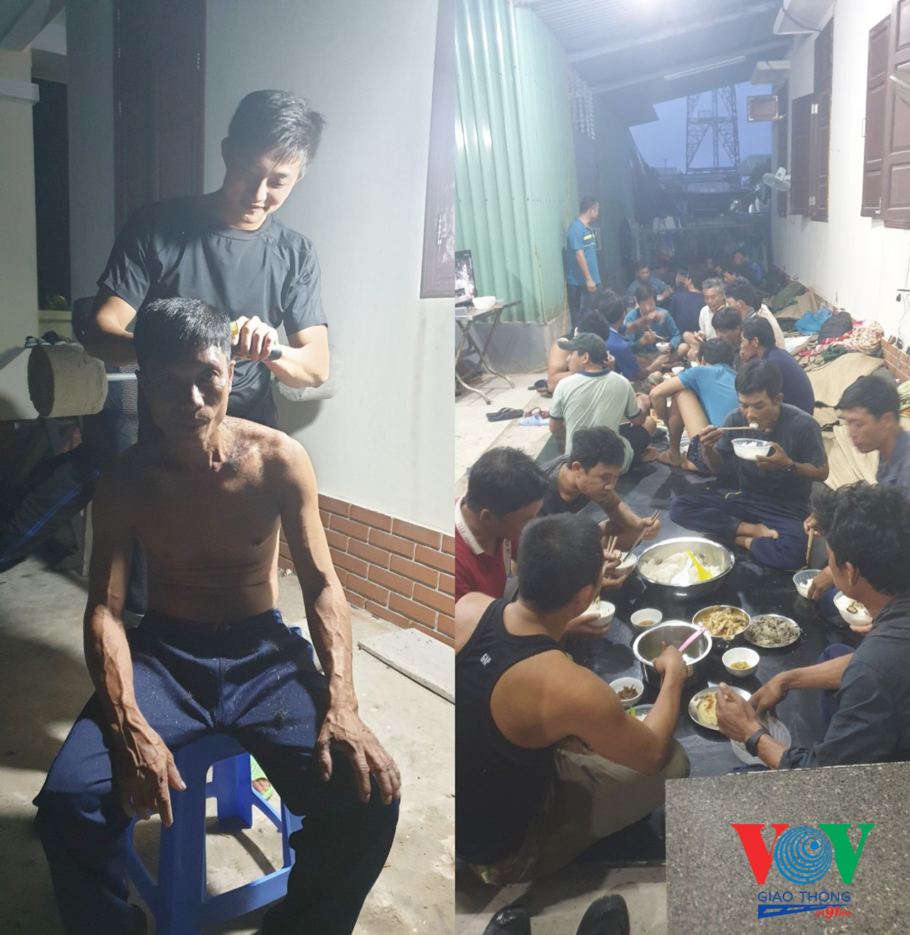 Cán bộ, nhân viên Trung tâm Hậu cần - Kỹ thuật đảo Sinh Tồn cắt tóc và chăm sóc bữa ăn cho ngư dân