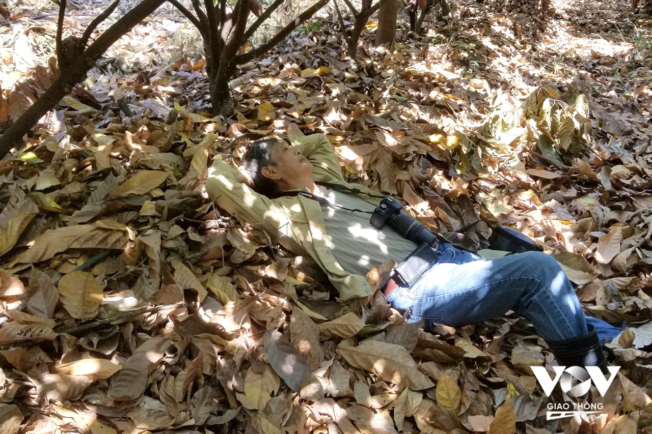 Ông Phước nằm nghỉ ngơi trên thảm thực vật xào xạc