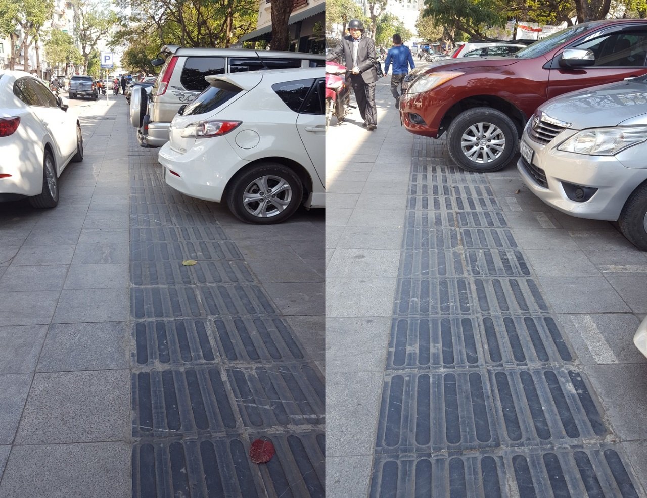 Toàn bộ tuyến đường Yết Kiêu (Hà Nội) được đầu tư tốn kém để làm đường dành cho người khiếm thị nhưng lại bị các xe ô tô chiếm dụng làm nơi đỗ xe và không người khuyết tật nào có thể di chuyển qua đây