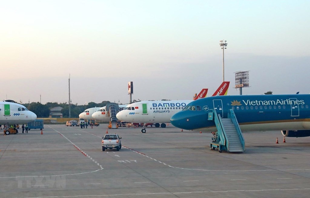 Máy bay của các hãng hàng không Việt Nam tại sân bay Nội Bài. Ảnh: TTXVN