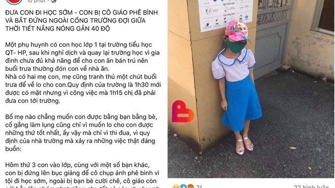 Hình ảnh lan truyền trên mạng xã hội về việc cháu bé đứng nắng ngoài cổng trường