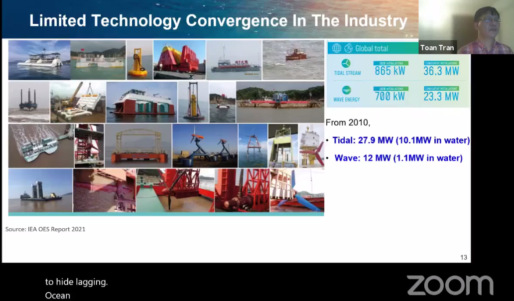 Tiến sĩ Trần Thanh Toàn chia sẻ thông tin tại hội thảo của Nhóm năng lượng biển Vietnam Ocean Energy Alliance
