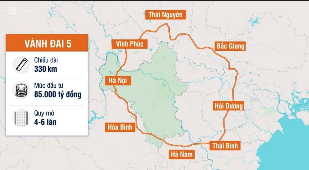 Đường vành đai 5 trên địa phận tỉnh Hòa Bình được quy hoạch theo tiêu chuẩn đường cao tốc, quy mô 4 - 6 làn xe