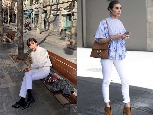 Nét nữ tính, trang nhã của quần jeans trắng quả là hợp rơ tuyệt đối với vẻ thanh lịch, nhẹ nhàng của những chiếc áo blouse - Ảnh minh họa: Internet