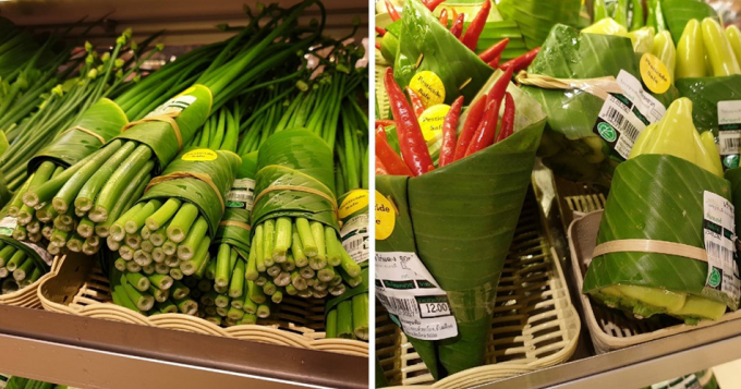 Tuy nhiên, một số loại rau củ, siêu thị vẫn dùng màng bọc nilon bên trong, có thể để sản phẩm không rơi rớt ra ngoài.