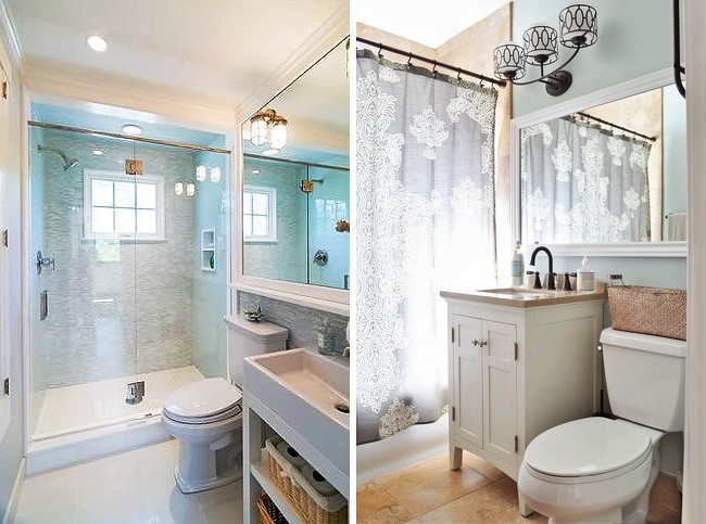 Tấm gương lớn có thể giúp phòng tắm trở nên rộng rãi một cách rõ rệt.