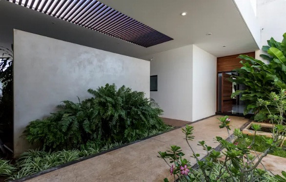 Lối vào nhà được thiết kế với hành lang phủ đầy cây bụi và hoa ngày càng được ưa chuộng trong thiết kế hiện đại. Ảnh: Homify.