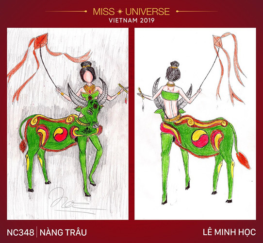 Lấy ý tưởng từ tuổi thơ với đàn trâu và những buổi thả diều, NTK Lê Minh Học đưa ra bộ thiết kế Nàng Trâu.