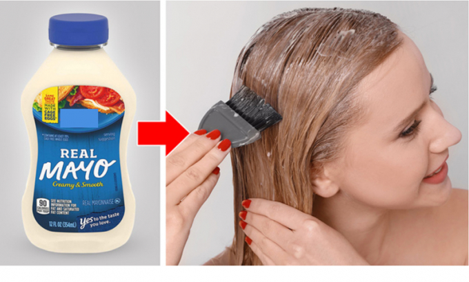Mái tóc của bạn khô, cứng, hãy sử dụng sốt mayo bôi thường xuyên lên tóc. Đây được coi là “mặt nạ” cho mái tóc. Bôi sốt mayo lên tóc trong 30 phút, rồi gội sạch lại bằng dầu gội. Giờ thì bạn sẽ có một mái tóc mượt mà và được cung cấp độ ẩm đầy đủ.