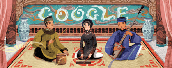 Bức họa về một gánh hát ca trù của họa sĩ Xuân Lê được thể hiện trên Google Doodle