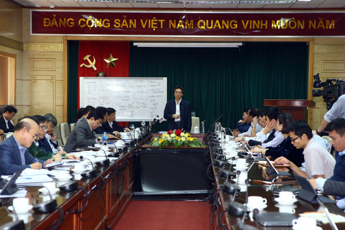 Cuộc họp Ban Chỉ đạo quốc gia phòng chống dịch bệnh viêm đường hô hấp cấp do chủng mới virus Corona, sáng 8/3. (Ảnh: VGP)