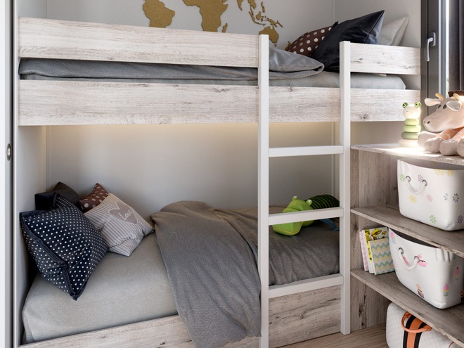 Giường ngủ 2 tầng cho trẻ nhỏ giúp tiết kiệm không gian.
