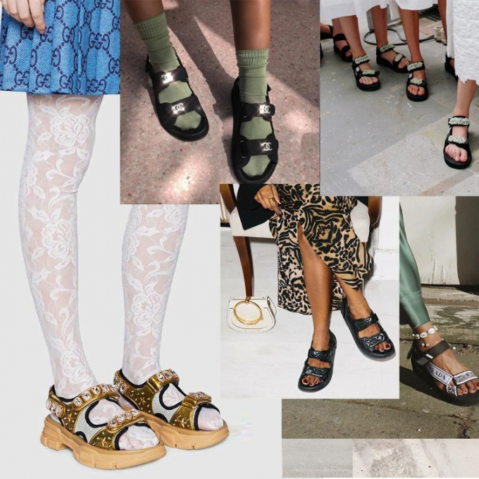 Nếu 2019 là thời kỳ đỉnh cao của những đôi chunky sneakers cồng kềnh thì mùa hè năm nay, chunky sandals lại là xu hướng được ưa chuộng nhất. Mốt dép thô kệch này còn có những tên gọi khác như Dad sandals, Velcro Sandals hay Ugly Sandals (giày xấu), dựa theo thiết kế to sụ của chúng. Hàng loạt thương hiệu cao cấp như Chanel, Gucci, Louis Vuitton, Prada... giới thiệu những mẫu 