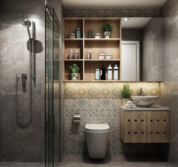 Sàn phòng tắm lát bằng bê tông, mang đến sự khác biệt cho căn phòng./.