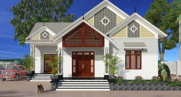 Căn nhà được thiết kế khá đơn giản với sơn tường trắng và cửa gỗ nâu. Các chi tiết phào chỉ nhẹ nhàng không khiến cho người nhìn cảm thấy rối mắt mà tạo nên sự sang trọng, hiện đại. Ảnh: Thietkethicongnhadep.