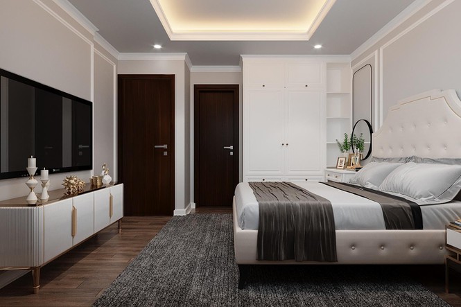Điểm nhấn ở mỗi căn phòng ngủ của phong cách tân cổ điển chính là sự đơn giản trong thiết kế, không có chi tiết rườm rà nhưng vẫn toát lên sự sang trọng, đẳng cấp.