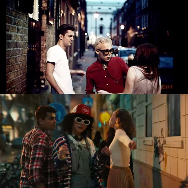 Ngay đến cảnh G-Dragon chen vào giữa một người đàn ông và một người phụ nữ trong MV Crooked cũng xuất hiện ở sản phẩm comeback của Sơn Tùng.