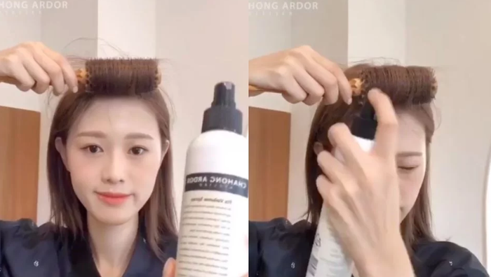  Bước 3: Dùng gôm xịt tóc giúp tóc dễ dàng vào nếp hơn